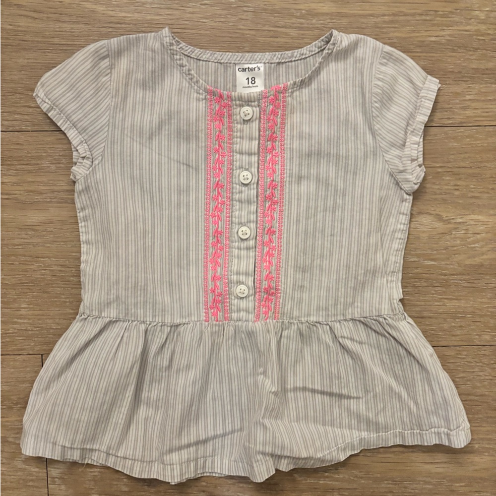 Carter's Gray Striped Baby Top with Pink Detail